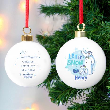 Personalised The Snowman & The Snowdog Blue Bauble Extra Image 1